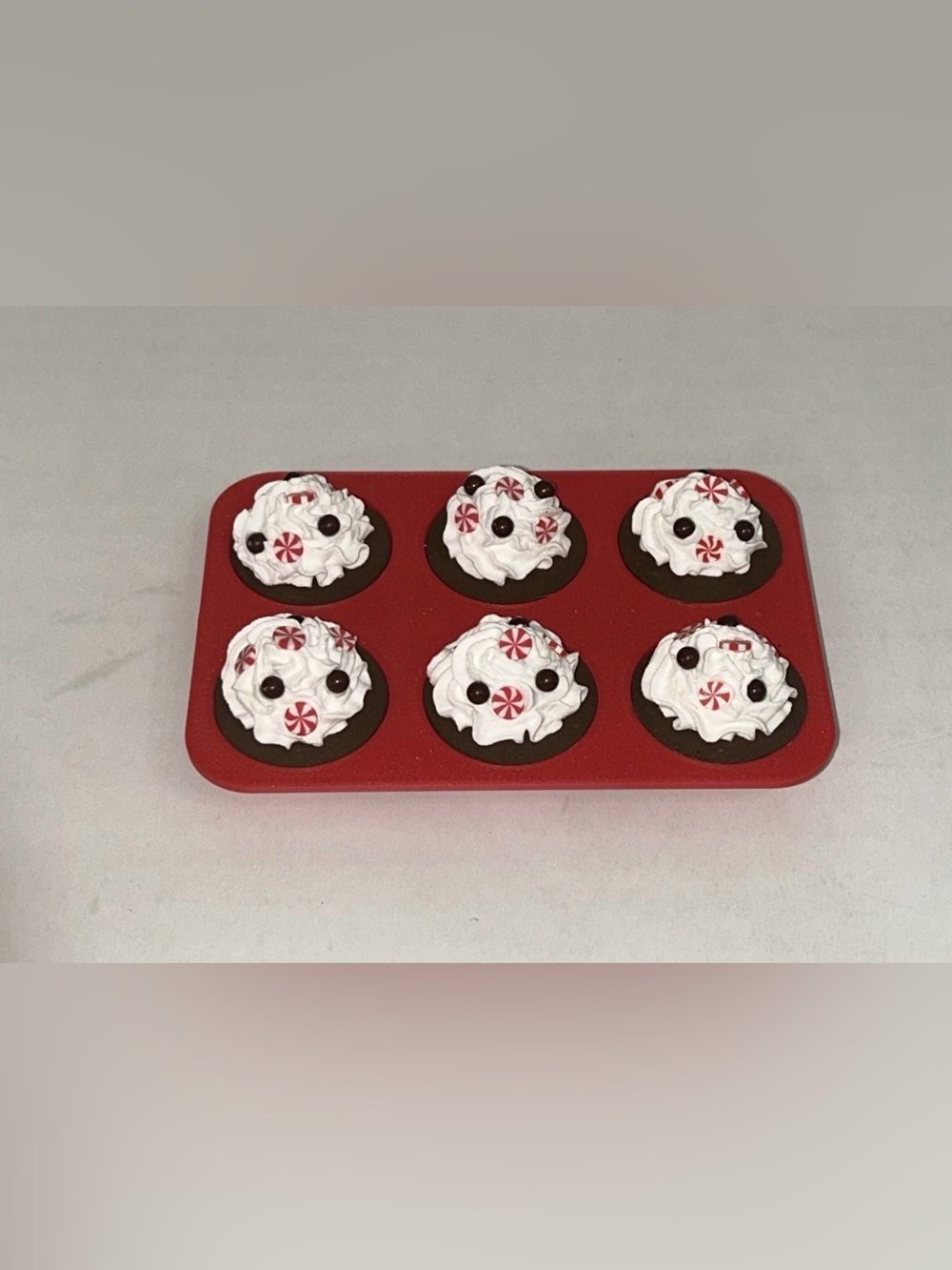 Fake Cupcakes Cup Cakes in red Muffin Pan - Faux Dessert Decoration Handmade